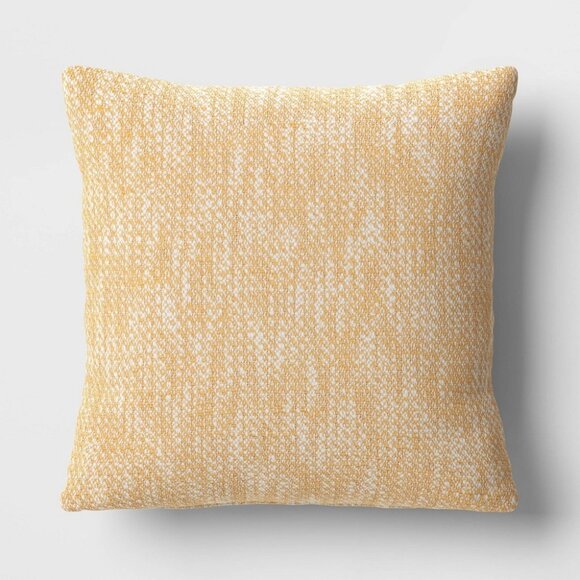 Textured Woven Cotton Square Throw Pillow Yellow set of 2 - Picture 1 of 4